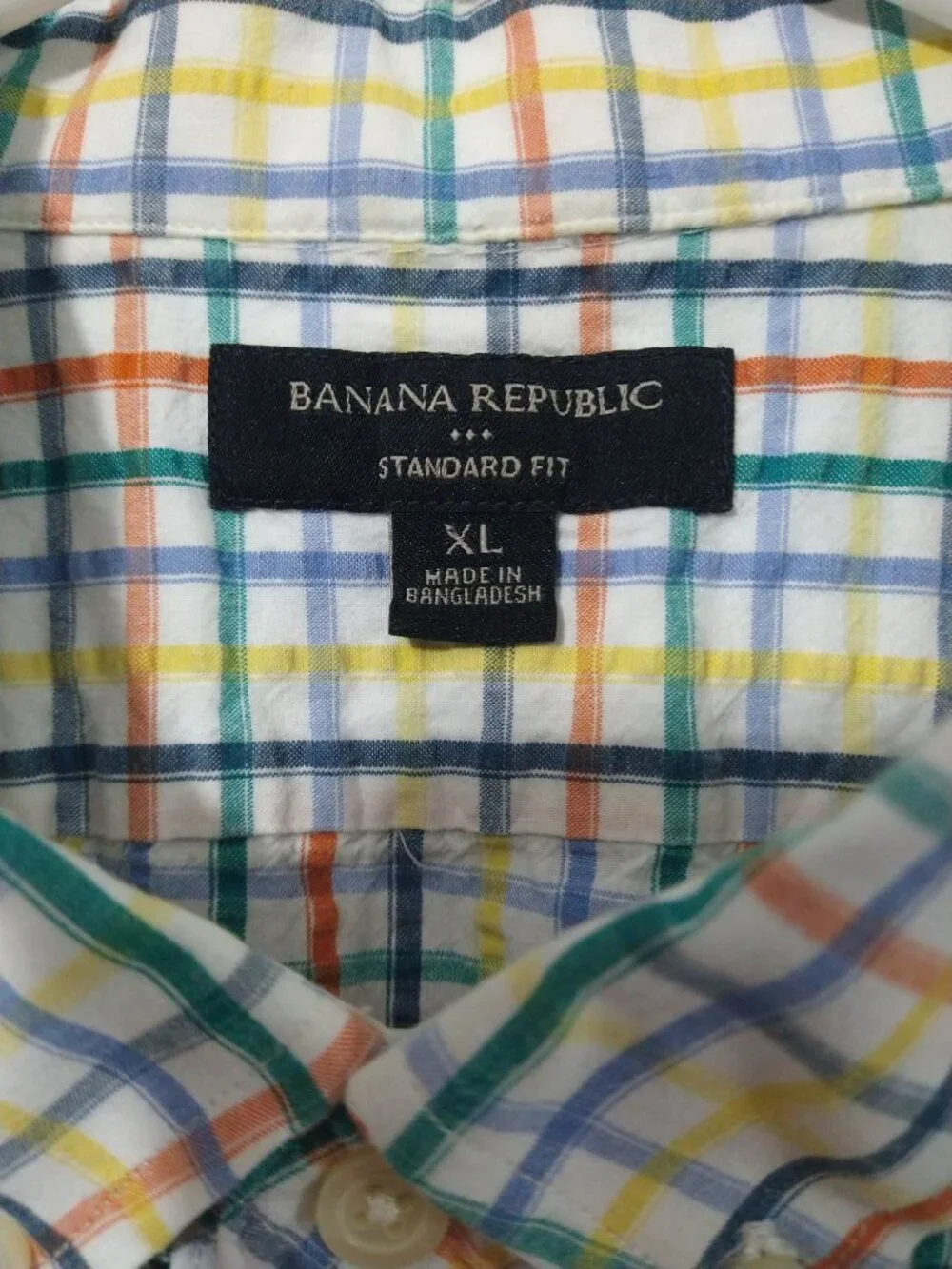 Banana Republic Shirt Mens XL Plaid Seersucker Short Sleeve Button Down Cotton